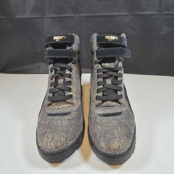 PUMA SKY WEDGE HIGH TOP SNEAKERS SHOES GOLD GRAY IRIDESCENT WOMENS SIZE 7 - Picture 5 of 7